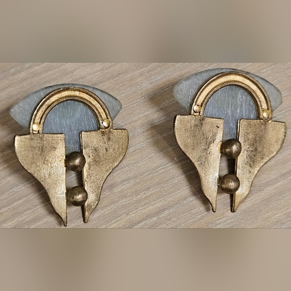 Vintage RARE Designer EFFEX Blue Gold Tone Retro Post Earrings - Picture 3 of 9